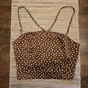 Urban Outfitters Chocolate Brown Polka Dot Satin Top - Small